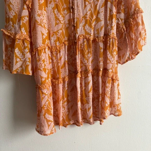 Anthropologie Sz M Mia Bohemian Semi Sheer Printed Flutter Sleeves Blouse Tunic - Picture 5 of 11